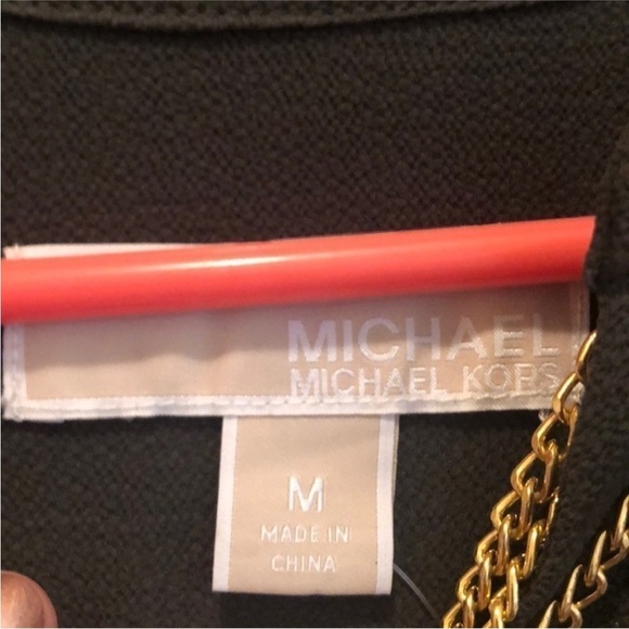 New with tags Michael Kors gold chain lace front hunter green dress Size medium. - Picture 6 of 9